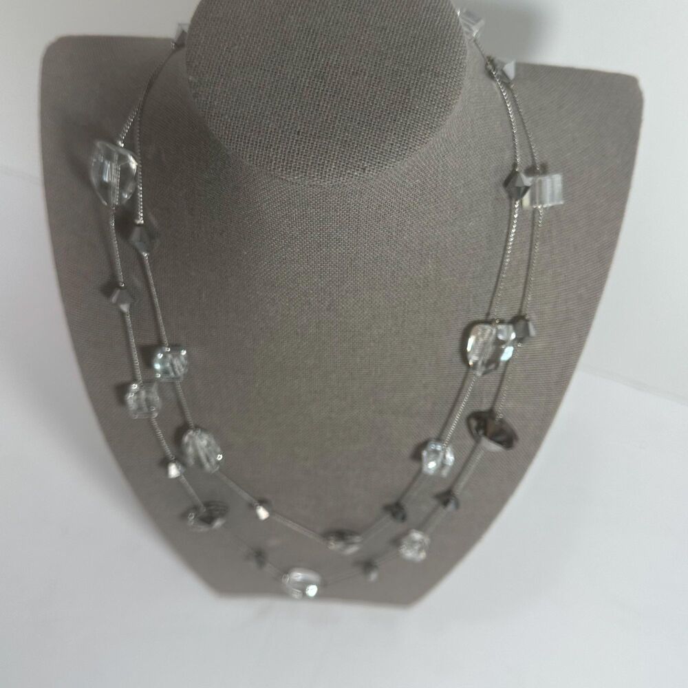 Vtg Premier Designs 24” Elegant Silver Tone Ice Crystal Metallic Beaded Chain